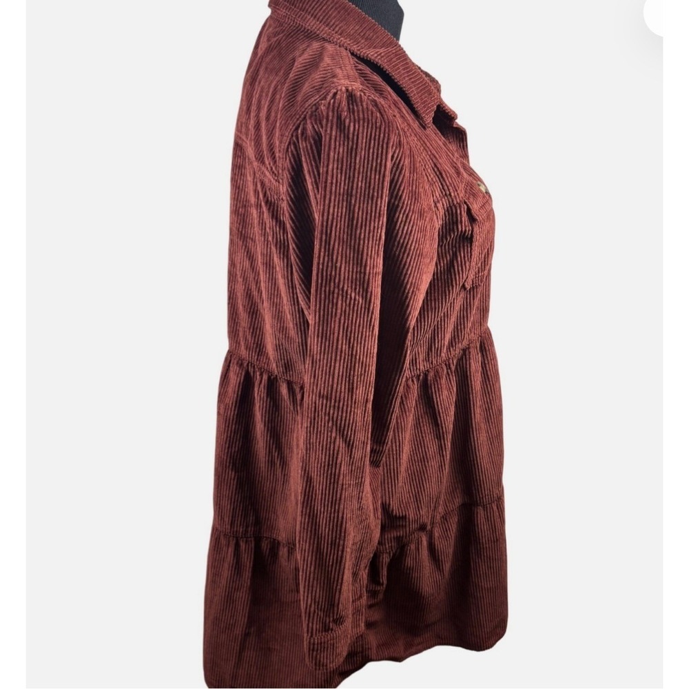 American Eagle Corduroy Tiered Shirtdress Rust Brown M Cottagecore Boho Indie - Picture 5 of 10